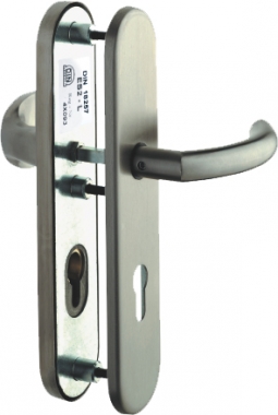 Poignée de porte d'entrée de sécurité design en Inox sur plaque Clé I  entraxe 210 mm, NERO HAUTE SECURITE