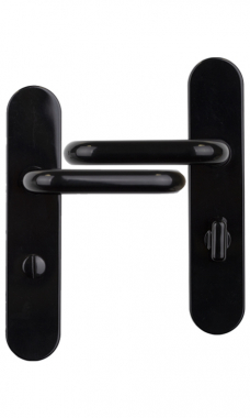 Poignée de porte intérieure pas cher en nylon noir sur plaque Conda/Déconda  entraxe 195 mm, TUBULAIRE