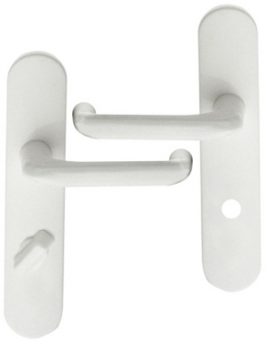 Poignée de porte intérieure en nylon blanc sur plaque Conda/Déconda entraxe  195 mm, TUBULAIRE