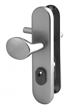 Poignée de porte d'entrée de sécurité design en Inox sur plaque Clé I  entraxe 210 mm, NERO HAUTE SECURITE