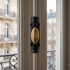 Fausse crémone en fer noir et bouton en laiton, FAUSSE